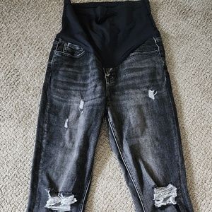 Faded Black Distressed Crop Maternity Jeans